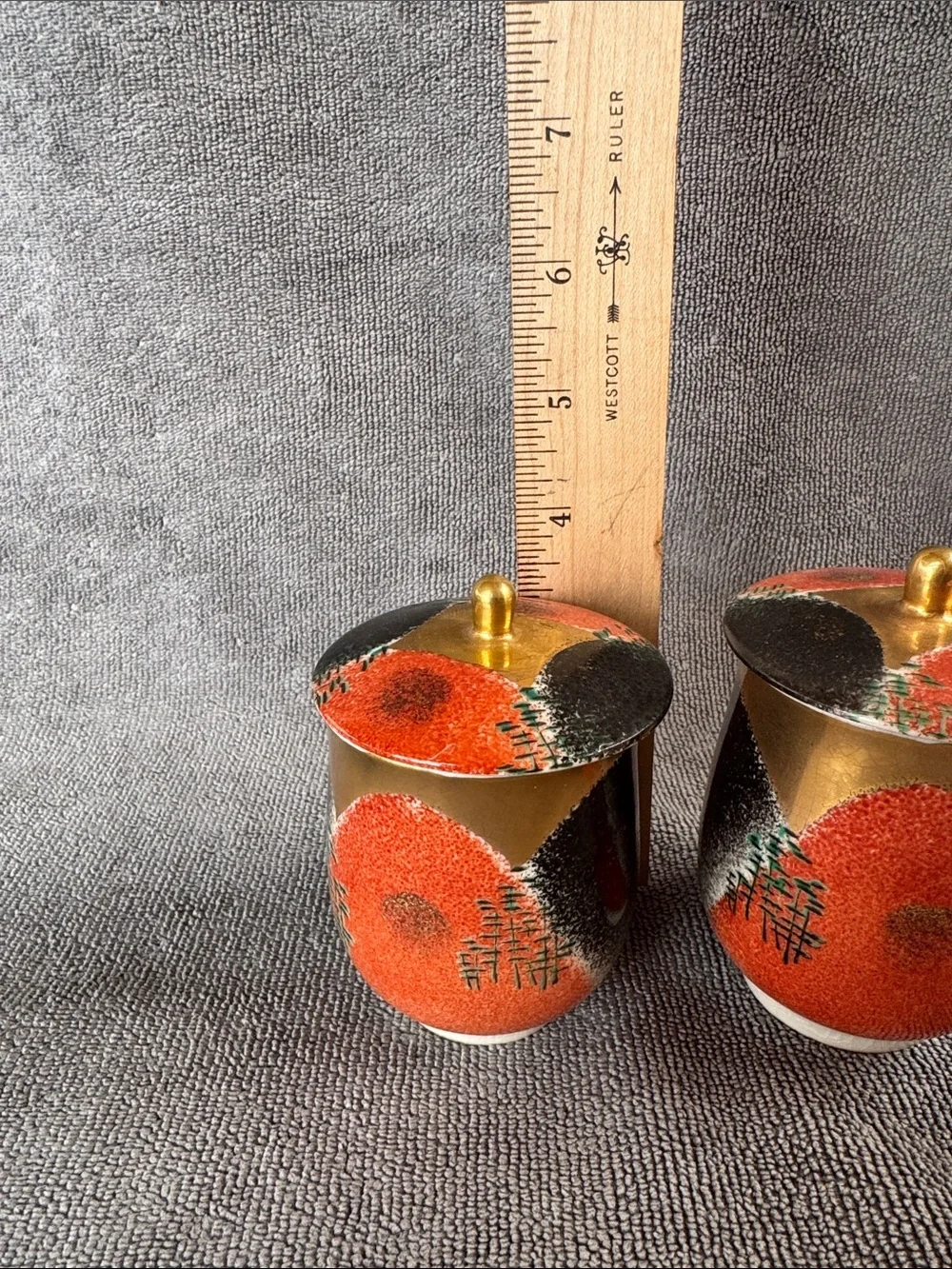 Rare Vintage Kutani Ryuho Japanese Lidded Tea Cups Pair Hand Painted Set